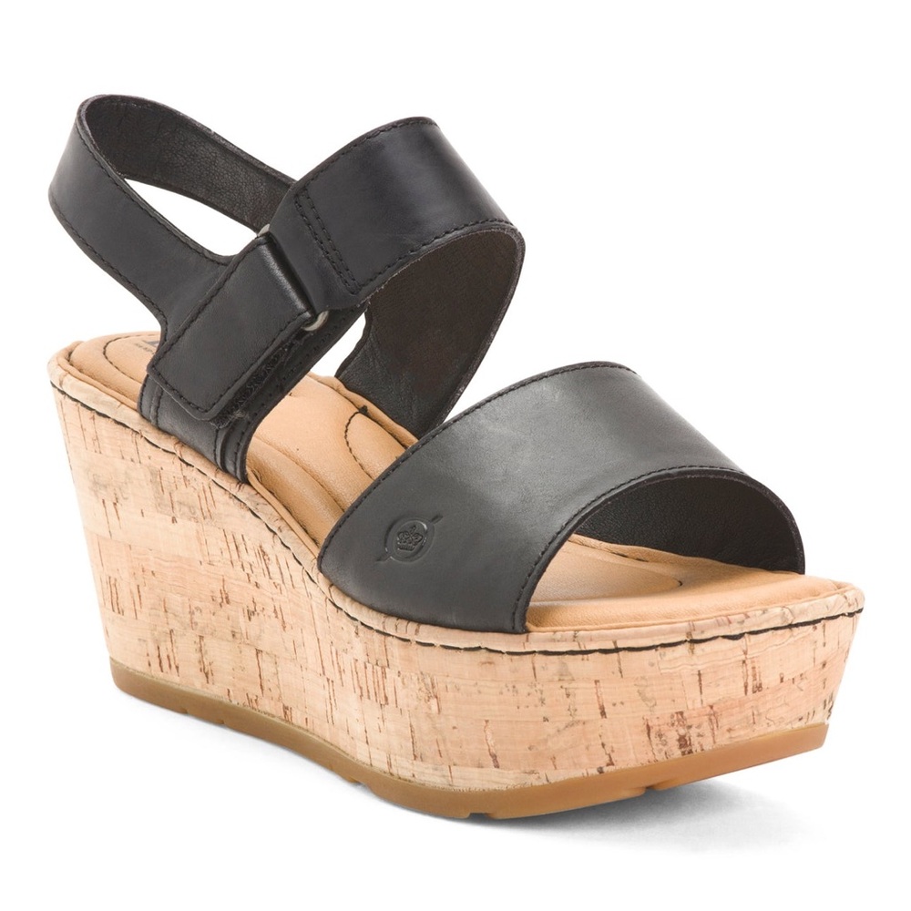 Born Black and Tan Wedge Sandals